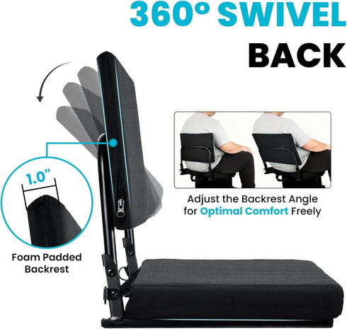 Support(16.5L 13.4W 15H), 360 Stadium Seats with Back Adjustable Backrest Stadium Chair with Shoulder Strap & Storage