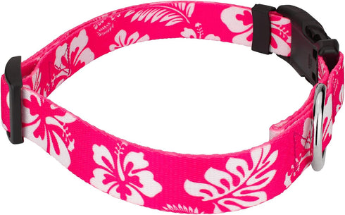 Country Brook Petz Deluxe Dog Collar, Premium Polyester for Durability, Comfort & Style, Pink Hawaiian, Large