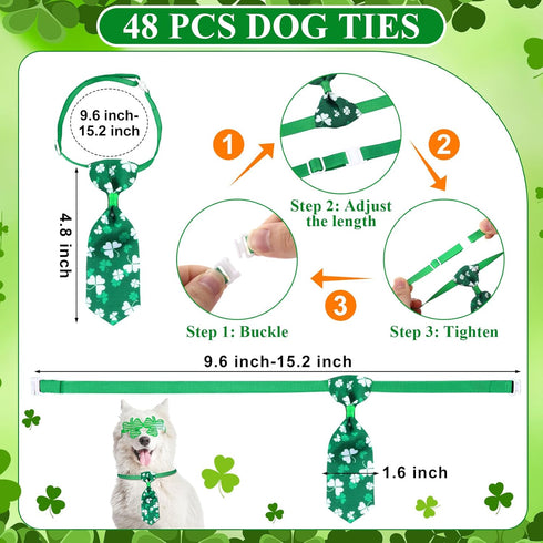108 Set Reginary Pcs St. Patrick's Day Dog Bandanas Bulk with Neck Ties Washable Adjustable St. Patrick's Day Dog