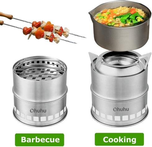 Ohuhu Camping Stove, Mini Portable Wood Burning Stove, Stainless Steel for Picnic BBQ Camping Hiking Cooking