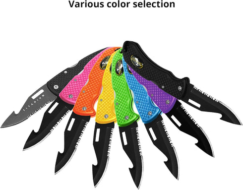 Nami Folding Knife with Wrist Lanyard, Saltwater Resistant for Scuba Diving, Fishing, Hunting, Camping (Black/Titanium)