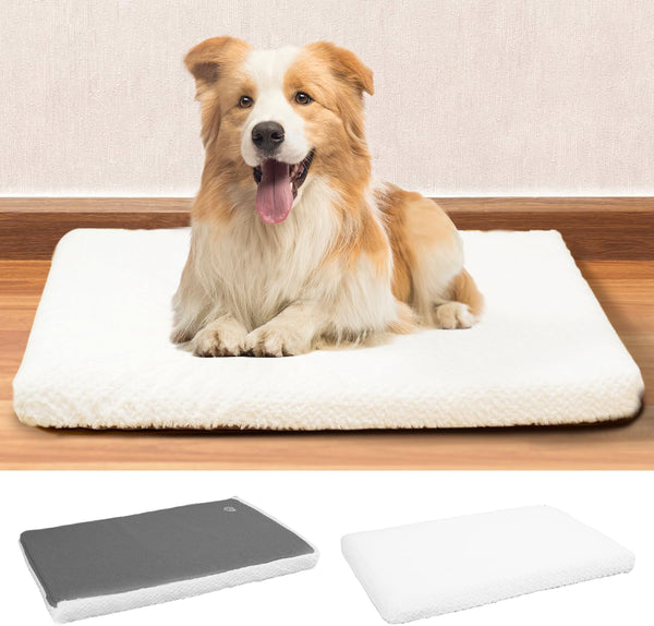 EMPSIGN Dog Bed Crate Pad for Jumbo Dogs, Deluxe Fluffy Plush Washable Mat, 35"x 22"x 3", White