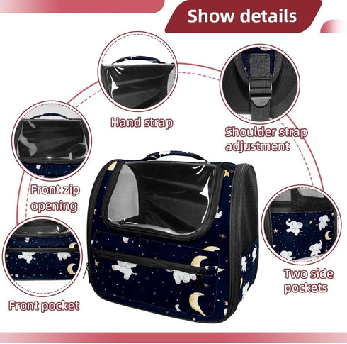 (1) White Baby Elephants Cat Carriers Dog Carrier Pet Carrier with Locking Safety Zippers for Cats, Kitties, Puppies