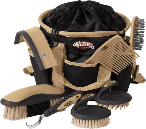 Weaver Equine Horse Grooming Kit, 7-Piece Horse Brush Set with Organizer Tote