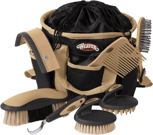 Weaver Equine Horse Grooming Kit, 7-Piece Horse Brush Set with Organizer Tote