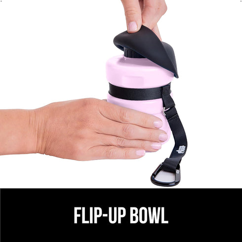 GORILLA GRIP Dog Water Bottle, 12 oz Portable Leak Proof Dispenser for Dogs, Pink Silicone Travel Bowl for Hiking