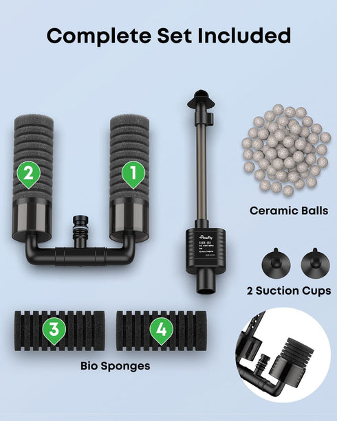 70 3 10-40 Pawfly Aquarium Sponge Filter, GPH Fish Tank Filter, W Submersible Small Aquarium Filter with Water Pump