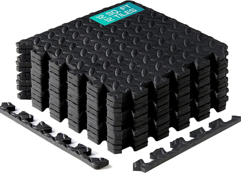 Yes4All Puzzle/Interlocking Exercise Mat Tiles, 12, 16, 36 SQ. FT EVA Foam Floor Padding for Home Gym