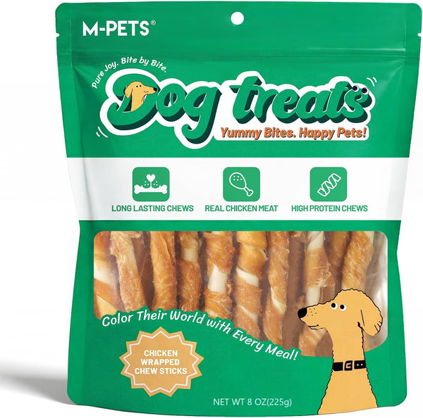 M-PETS Chicken Wrapped Dog Treats 30 pcs Rawhide Chews Sticks, Puppy Training