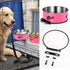 2 Pack Mountable Stainless Steel Kennel Bowls for Dogs, No Spill Hanging Water Bowls with Clamp Holder (Hot Pink)