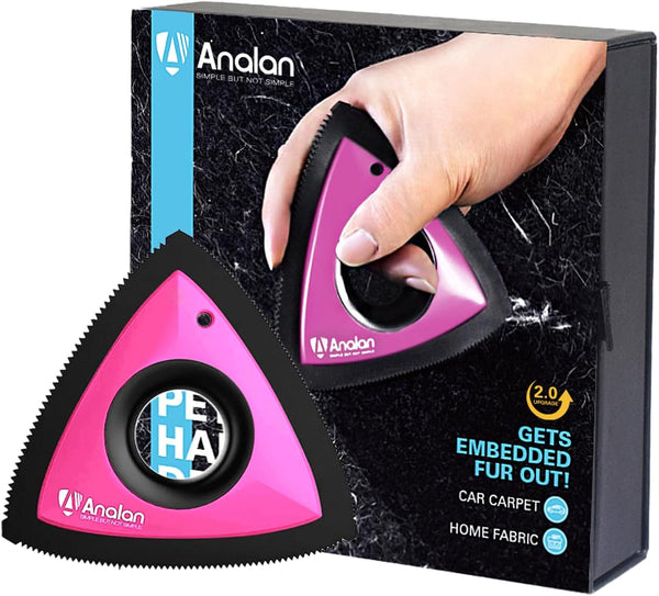 Analan Mini Pet Hair Remover - Triangle Dog Hair Remover for Car Detailing, Couch, and Furniture (Rose Pink)