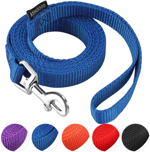 AMAGOOD 6 FT Puppy/Dog Leashes, Strong Traditional Style with Easy Collar Hook (Blue, 5/8" x 6 Feet)