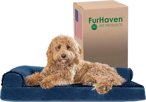 Furhaven Orthopedic Dog Bed for Large/Medium Dogs, Removable Bolsters & Washable Cover, Plush Velvet L Shaped Chaise,