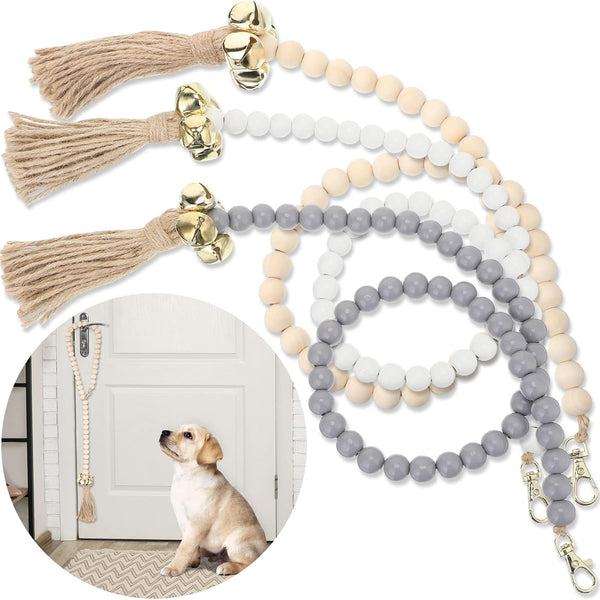 3 Pcs Hanging Dog Bell for Door Potty Training, Decorative Dog Door Bells with Wooden Beads, Adjustable Small Puppy