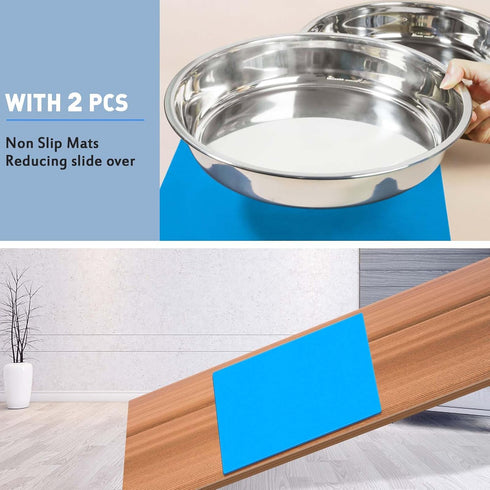 Shallow Dog Food Bowls, Non-Slip Food Grade Stainless Steel for Large Dogs - 8 Cups / 2 Quart (2 Pcs)
