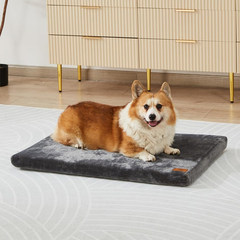 Memory Foam Dog Crate Pad, Medium 30-inch, Grey Orthopedic Pet Bed Mat with Waterproof Lining, Removable Washable Cover