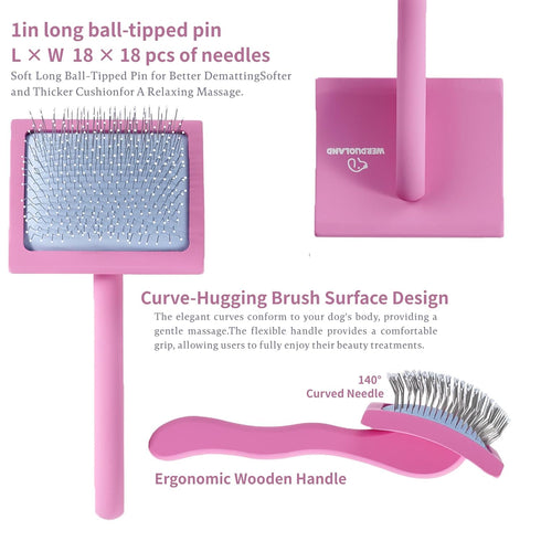 Werduoland Gently Grooming Slicker Brush with Coated Tips for Long-Haired Dogs-Ergonomic Wooden Handle, Long Pins