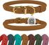 BRONZEDOG Rolled Leather Dog Collar with QR ID Tag, Adjustable Soft Round Collars for Small Medium Large Dogs Puppy Cat