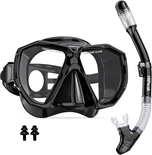 HiiPeak Snorkeling Gear for Adults, Dry Snorkel Set with Panoramic Wide View Diving Scuba Mask and Nose Cover