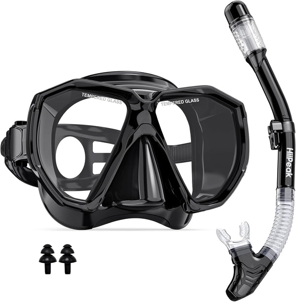 HiiPeak Snorkeling Gear for Adults, Dry Snorkel Set with Panoramic Wide View Diving Scuba Mask and Nose Cover