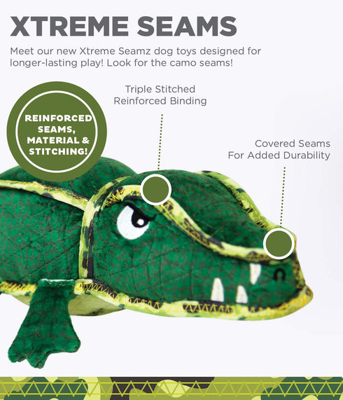 Outward Hound Xtreme Seamz Alligator Squeaky Dog Toy, Reinforced Dense Stuffing Plush
