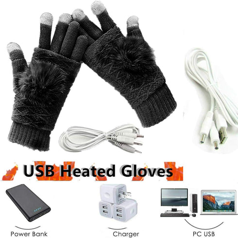 Women's & Men's USB Heated Gloves, Winter Hands Warm Laptop Gloves, Full & Half Heated Warmer