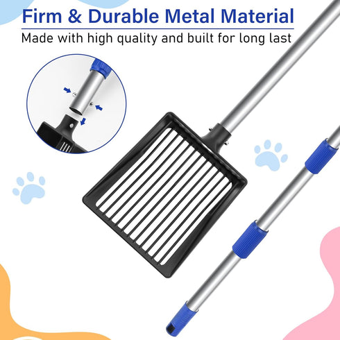 JAMIEWIN Extendable Cat Litter Scoop, Long Handle Litter Sifting Shovel, Detachable Non-Stick Heavy Duty Metal Pet Poop
