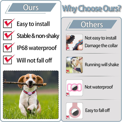 Waterproof Airtag Dog Collar Holder, Silicone Case for Apple AirTag, Anti-Lost Holder for Pet GPS Tracker (2 Pack, Pink