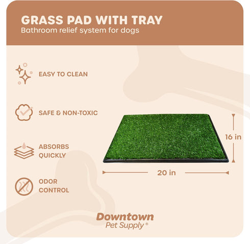 Downtown Pet Supply Dog Grass Pad with Tray, 16 x 20, Indoor and Outdoor Potty System with Synthetic Grass