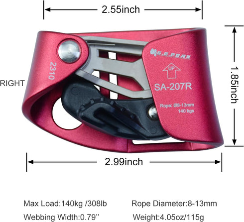 Upgraded Foot Ascender, 140kgs Strong Rappelling Gear for Rock Climbing, Tree Arborist, Climbing Rescue, 8~13MM Rope,