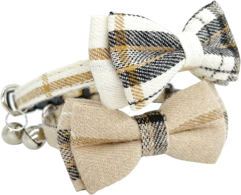 KUDES 2 Pack Cat Collars Set, Breakaway Cat Collar with Cute Bow Tie and Bell, Adjustable for Kitten and Puppies