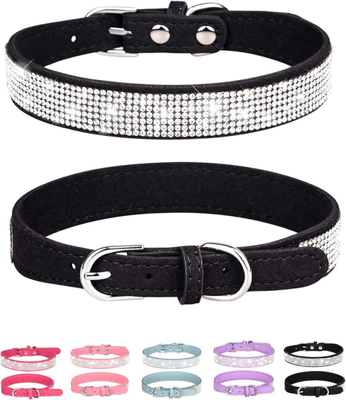 Dog Collar for Small Medium Large Dogs, Bling Girl Dog Collars, Pink Rhinestone Puppy Collars, L, Black