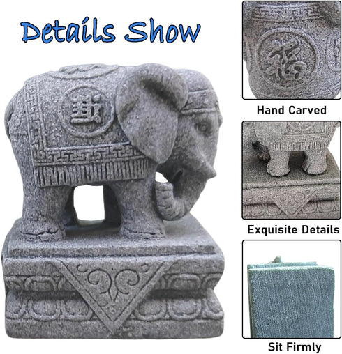 Asian Aquarium Foo Dogs Statue, Fish Tank Decorations, Feng Shui Elephant Ornaments for 10 Gallon Tanks