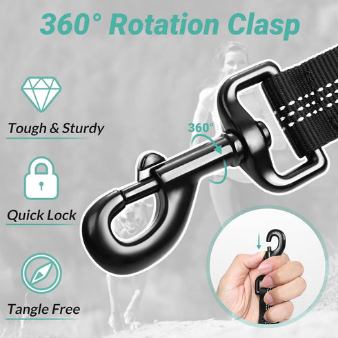 rabbitgoo 6FT Tactical Dog Leash, Black Military Bungee Dog Training Leash with 2 Padded Control Handles for Medium