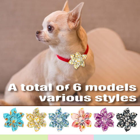 6 Pcs Dog Collar Flowers Accessory, Removable Bow Attachment Floral Embellishment for Small Medium Large Dogs and Cats