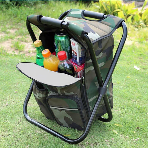 Folding Camping Chair Stool Backpack with Cooler Insulated Picnic Bag for Outdoor Fishing and Hunting