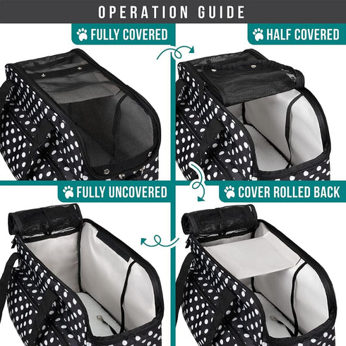 PetAmi Small Dog Purse Carrier, Soft-Sided Bag with Pockets, Airline Approved, Max 18 lbs, Polka Dot Black