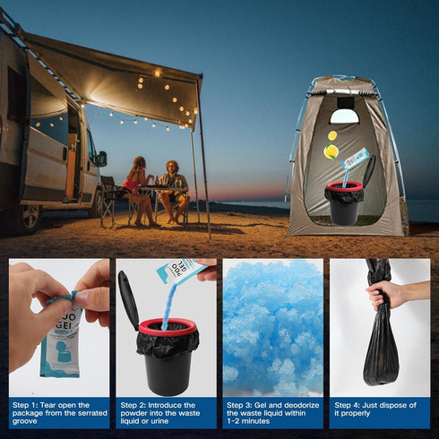 Portable Toilet Absorbent Gel - Poo Urine Powder for Camping, Outdoor, Hiking