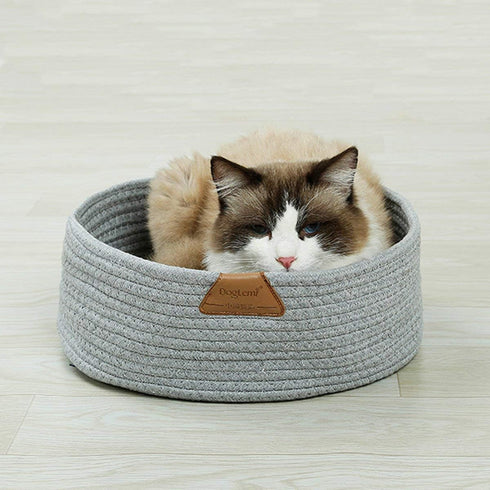 Summer Cat Bed Basket Nest Round Cotton Rope Woven Warm Medium,Pet Sleeping Bed House Cute Fun Scratcher Scratching