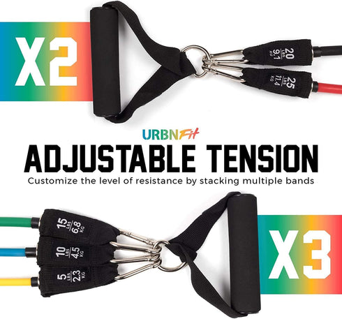 Resistance Bands Set (12 Piece) - Includes Door Anchor, Ankle, Wrist Strap, Exercise Guide and Carrying Bag
