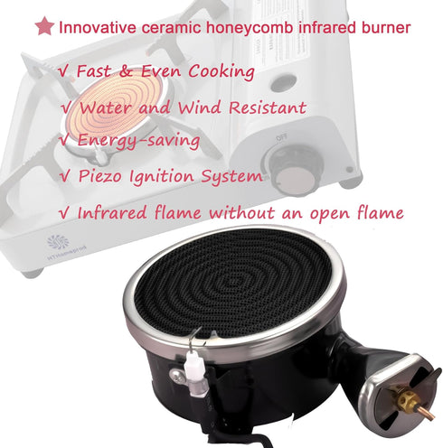 Portable Camping Stove, Windproof Infrared Butane Burner with Carry Box for Hiking Picnic