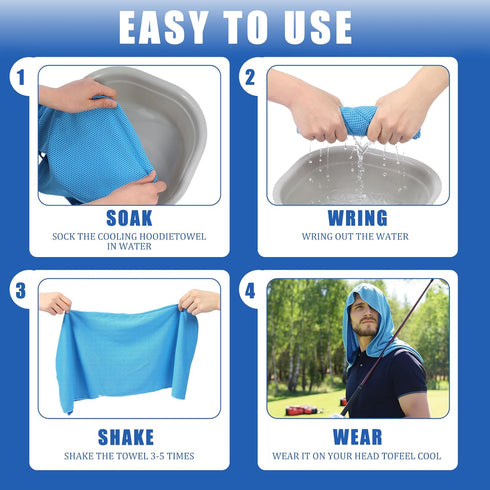 10 Pack 50 Summer Breling Cooling Hoodie Towels for Neck and Face, UPF Sun Protection and Evaporative Cool Technology