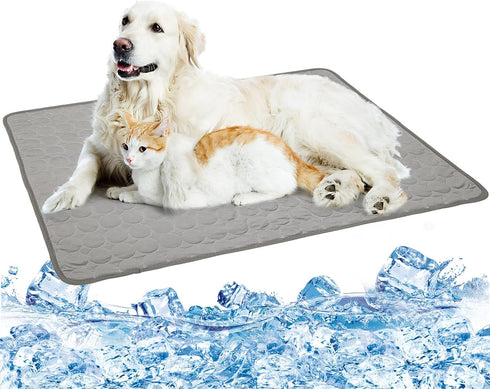 Washable Dog Cooling Mat, Ice Silk Self Cooling Pad Blanket for Indoor & Outdoor Car Seats, Light Grey (40x28 in)