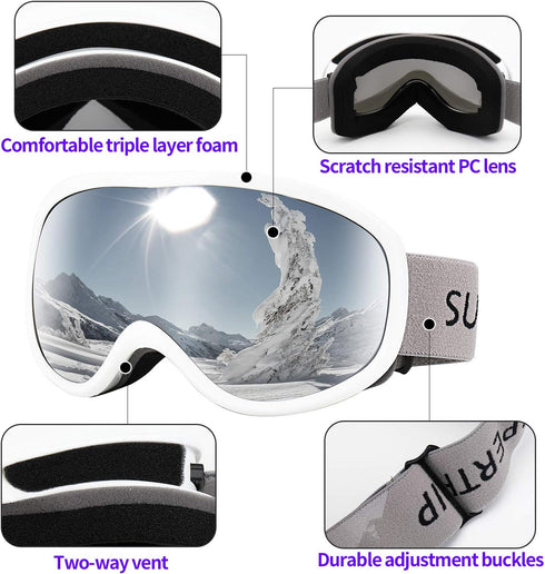 Supertrip Anti-Fog Snow Ski Goggles, 100% UV Protection for Snowboarding