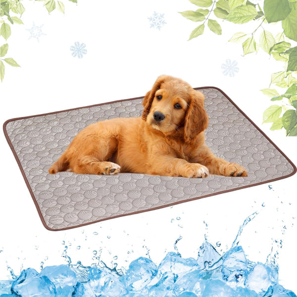 Washable Dog Cooling Mat, Portable Summer Pet Pad, Ice Silk Self-Cooling Mat for Kennel/Sofa/Bed/Floor (Coffee, 15x19in)