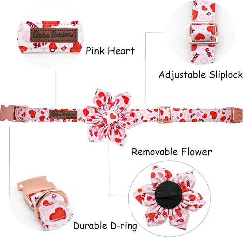 Valentine's Day Dog Collar with Flower, Adjustable Pink Flower Collar for Medium Small Large Dogs, Girl Pet Gift