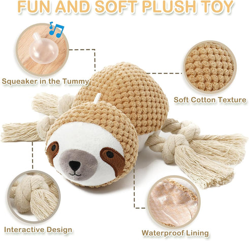 Sloth Interactive Squeaky Dog Toys, Crinkle Plush Chew Toy for Small Medium Large Breeds, Cute Puppy Teething Toys
