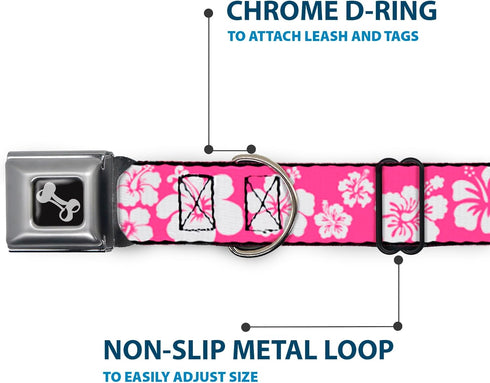 Buckle-Down Hibiscus Dog Collar Bone, Neon Pink/White, 1" Wide - Fits 9-15" Neck - Small