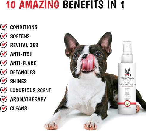 Warren London 10-in-1 After Bath Dog Spray - 16oz Bundle with Dematting Rake, Silky Smooth Finish, Reduces Shedding