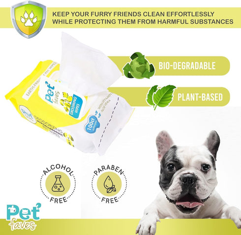 Pet Faves Dog Wipes for Cleaning and Deodorizing | Hypoallergenic Grooming Wipes for Dogs and Puppies (100 Count)